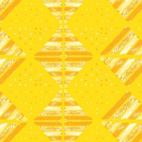 Bold Diamond Checkerboard Collage with Geometric Dots & Triangles - Yellow