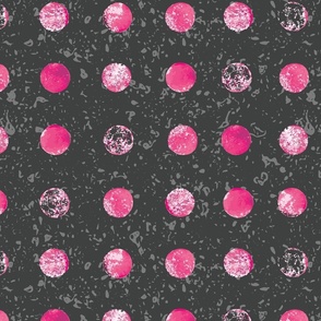 Midi - Bold Polka Dots Textured Collage - Black & Magenta Pink
