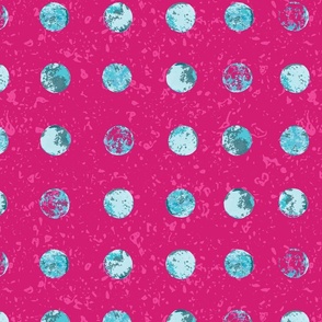 Midi - Bold Polka Dots Textured Collage - Magenta Pink & Turquoise