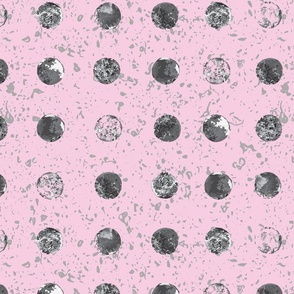 Midi - Bold Polka Dots Textured Collage - Barbie Pink & Grey