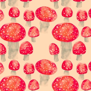 Wild Red Polka Dot Naturalist Watercolor Mushrooms 