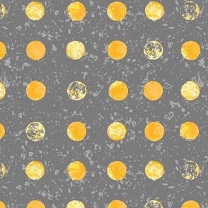 Midi - Bold Polka Dots Textured Collage - Grey & Yellow