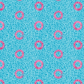 Bold Rings & Dots Collage with Concrete Texture - Turquoise & Hot Pink