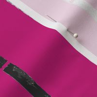 Midi - Bold Stripes Collage & Block Print - Magenta Pink