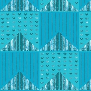 Bold Triangles Collage Checkboard with Chevron & Stripes - Turquoise