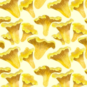 Yellow mushrooms Watercolor Naturalistic Chanterelle with Cream Background