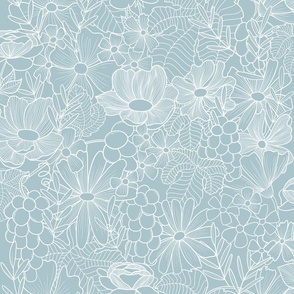 Lucette blue white floral line art
