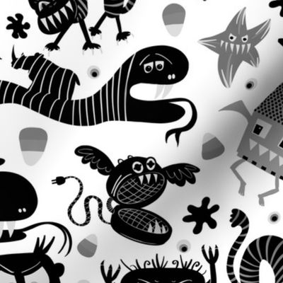 Monster Party black and white small