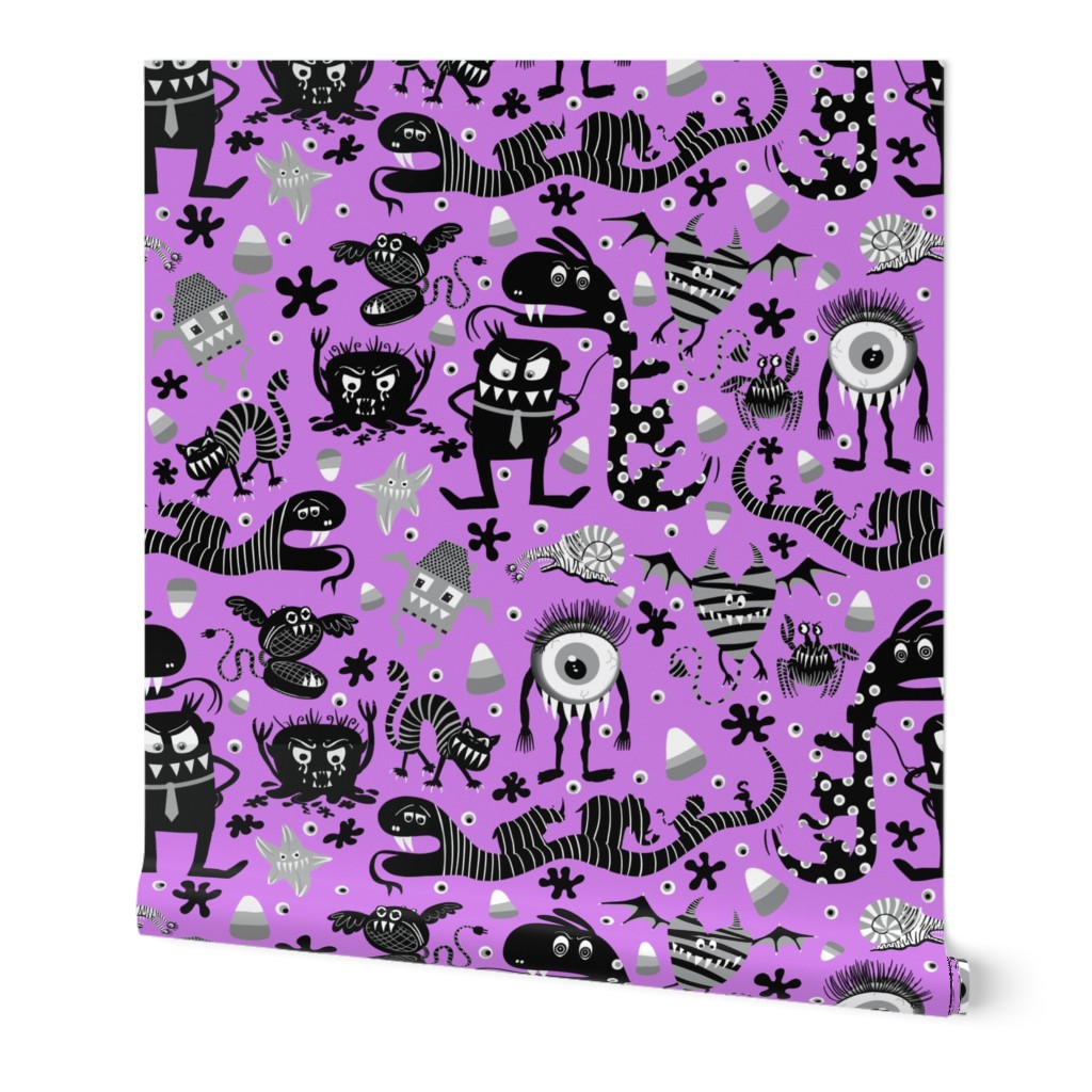 Monster Mash black and white on purple