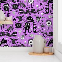 Monster Mash black and white on purple