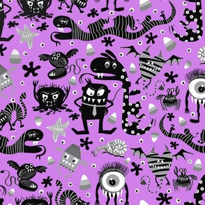 Monster Mash black and white on purple