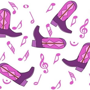 Cowboy Boots Music Notes Pink White