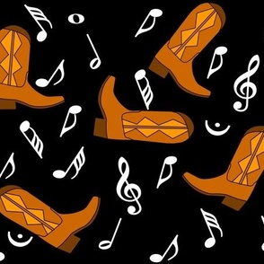 Cowboy Boots White Music Notes Black