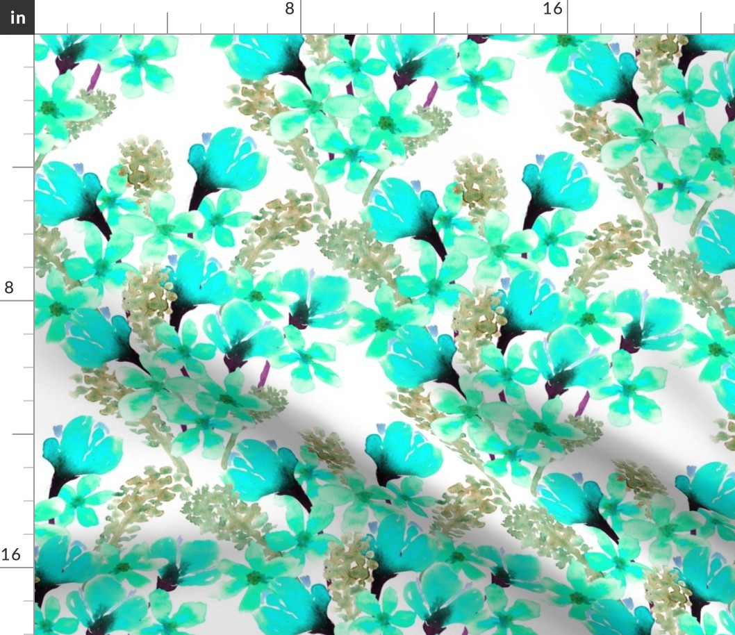 Blue watercolour wildflowers (on white). Seamless floral pattern-271.
