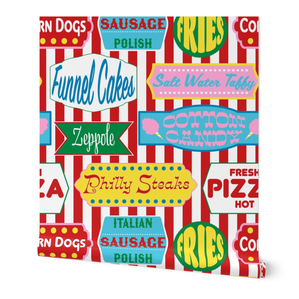 East Coast Summer Shore Food Signs in Red + White Popcorn Stripe