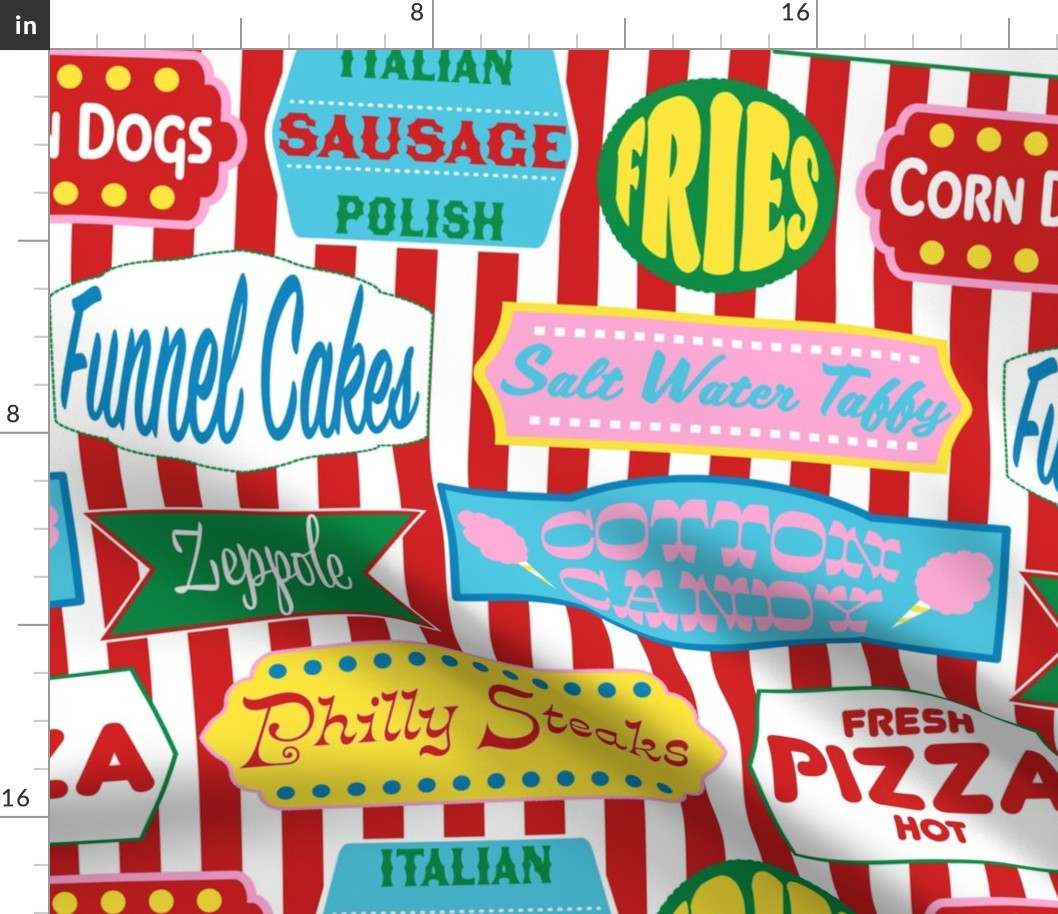 East Coast Summer Shore Food Signs in Red + White Popcorn Stripe