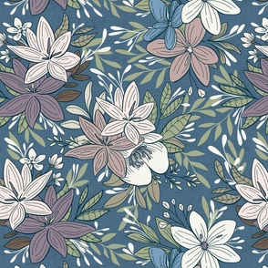 Floral Pattern_French_Country-white and pink on medium blue