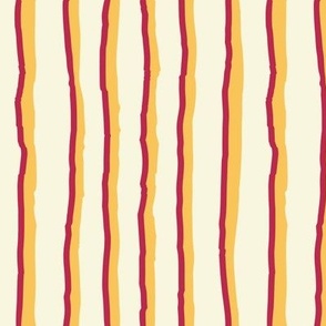 Wobbly Circus stripe, painterly in  red, gold, yellow