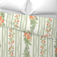 French Country Citrus Stripes- Orange Grove- Fresh Fruit- Orange Blossoms