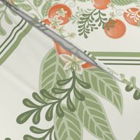 French Country Citrus Stripes- Orange Grove- Fresh Fruit- Orange Blossoms