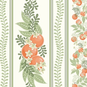 French Country Citrus Stripes- Orange Grove- Fresh Fruit- Orange Blossoms