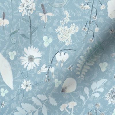 Cottage Core distressed floral aqua