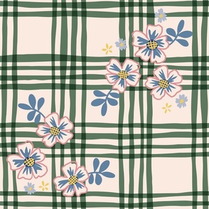 French Country Floral Plaid - Large - Green