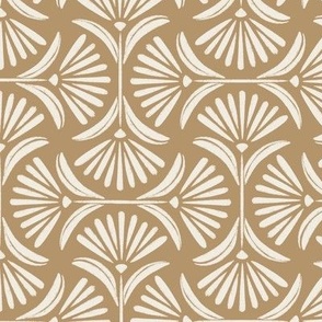 Flower Ogee _ Creamy White, Lion Gold Mustard Yellow Brown _ Hand Painted Floral