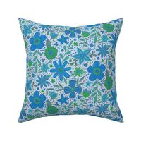 Blue Whimsy Floral - whimsical folky flowers
