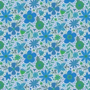 Blue Whimsy Floral - whimsical folky flowers