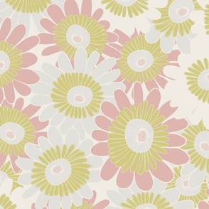 A Crowd Of Hand Drawn Daisies - Pastel Pink And Green - Calm.