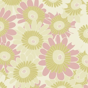 A Crowd Of Hand Drawn  Daisies - Pink And Green.