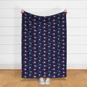 Fun fish and Crab design  for fabric and wallpaper. Navy Blue and Coral color 