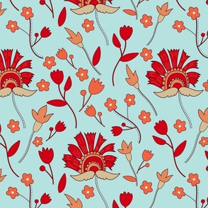 Large-Indian trailing Floral Red and light Blue