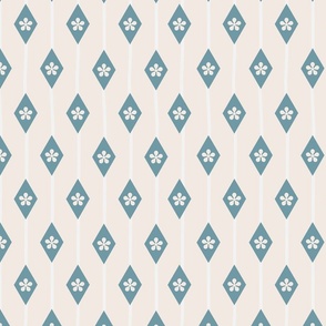 57-a-Large-Rhombus and flowers Teal grey