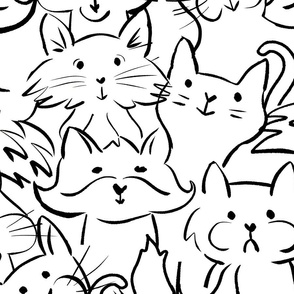 Doodle Cats, Black and White, 24x36 in repeat scale