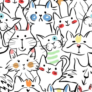 Color Pop Doodle Cats, 24x36 in repeat scale