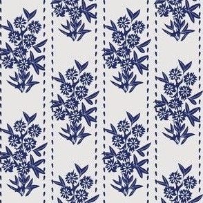 French Country Floral - Dark Blue On Neutral.