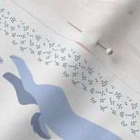 Baby Blue and Baby Pink Leaping Bunny Stripe on White for Wallpaper Border