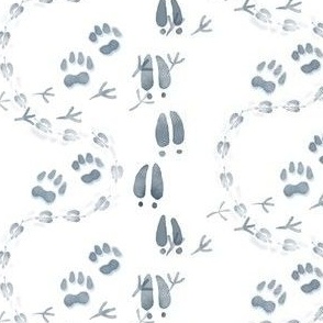 Animal Tracks Watercolor, Blue on White