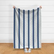 denim blue stripes with dainty blossoms on white - large scale