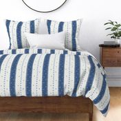 denim blue stripes with dainty blossoms on white - large scale