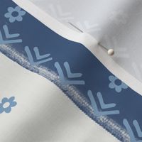 denim blue stripes with dainty blossoms on white - large scale