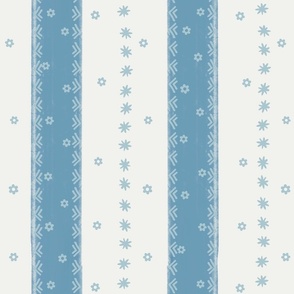 sky blue stripes with dainty blossoms on white - large scale