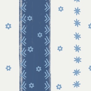 denim blue  stripes with dainty blossoms on white - jumbo scale