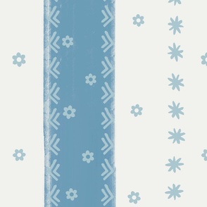 sky blue stripes with dainty blossoms on white - Jumbo scale