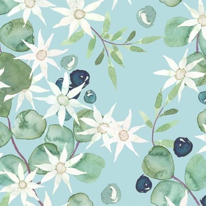 flannel flower & berries on aqua blue - large