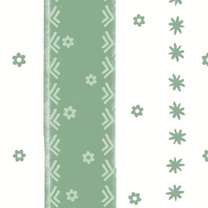 Green stripes with dainty blossoms on white - jumbo scale