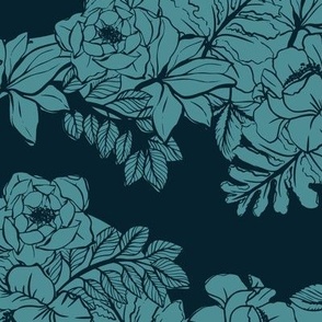  Medium - Flora and Fauna Meadow Silhouettes - Navy Blue and Teal