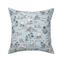 Sheep and Lambs on a Pasture Toile de Jouy (Powder Blue)